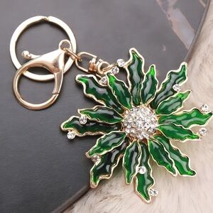 Green Floral Keychain with Crystal Accents